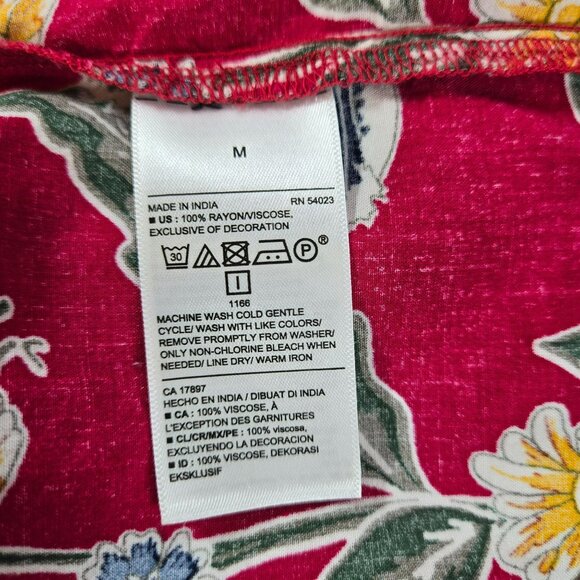 Old Navy Red Floral Boho Sleeveless Dress Womens M Rayon Tassel Tie Neck Pleated - Picture 10 of 12